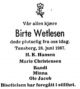 Dødsannonse Birte Wetlesen, født Christensen