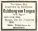 Dødsannonse Guldborg von Tangen, født Beyer