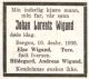 Dødsannonse Johan Lorentz Wigand