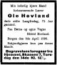 Dødsannonse Ole Hovland